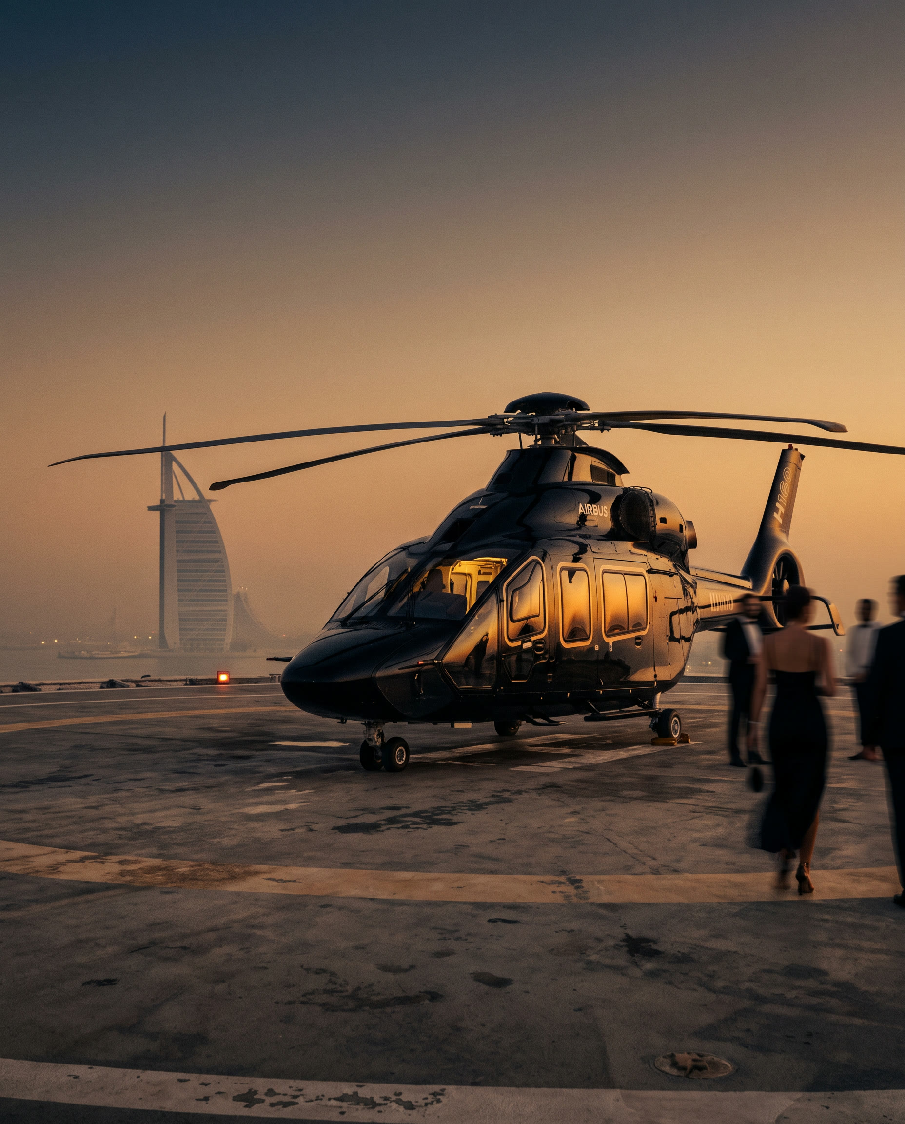 Helicopter waiting on a private helipad